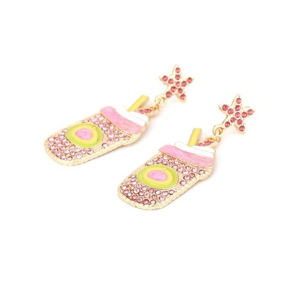 Crystal Rhinestone Boba Bubble Tea Cup Statement Earrings NEW - Picture 4 of 4
